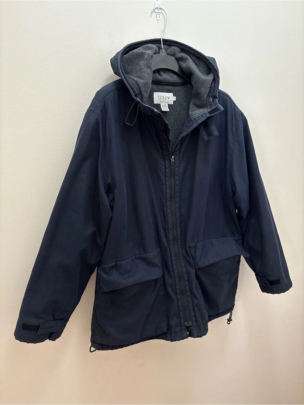 Vintage 90’s J.Crew Navy Fleece Lined Barn Parka Jacket Medium Gorpcore Utility